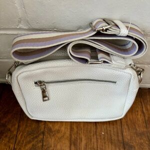 White Crossbody Bag with Striped Strap